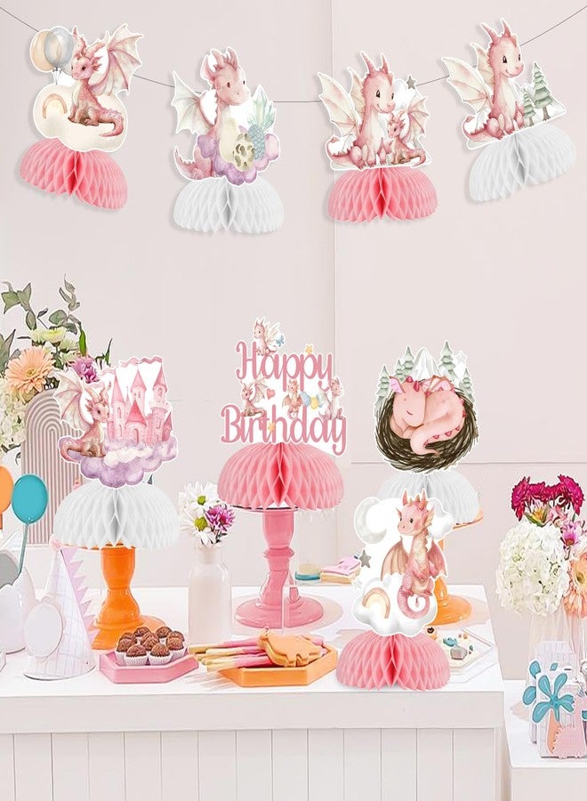 CORNER LACE 8pcs Pink Dragon Themed Honeycomb Centerpieces, Happy Birthday Table Topper Decorations for Girl, Dragon Baby Shower Girls' Birthday Party Supplies - Image 2